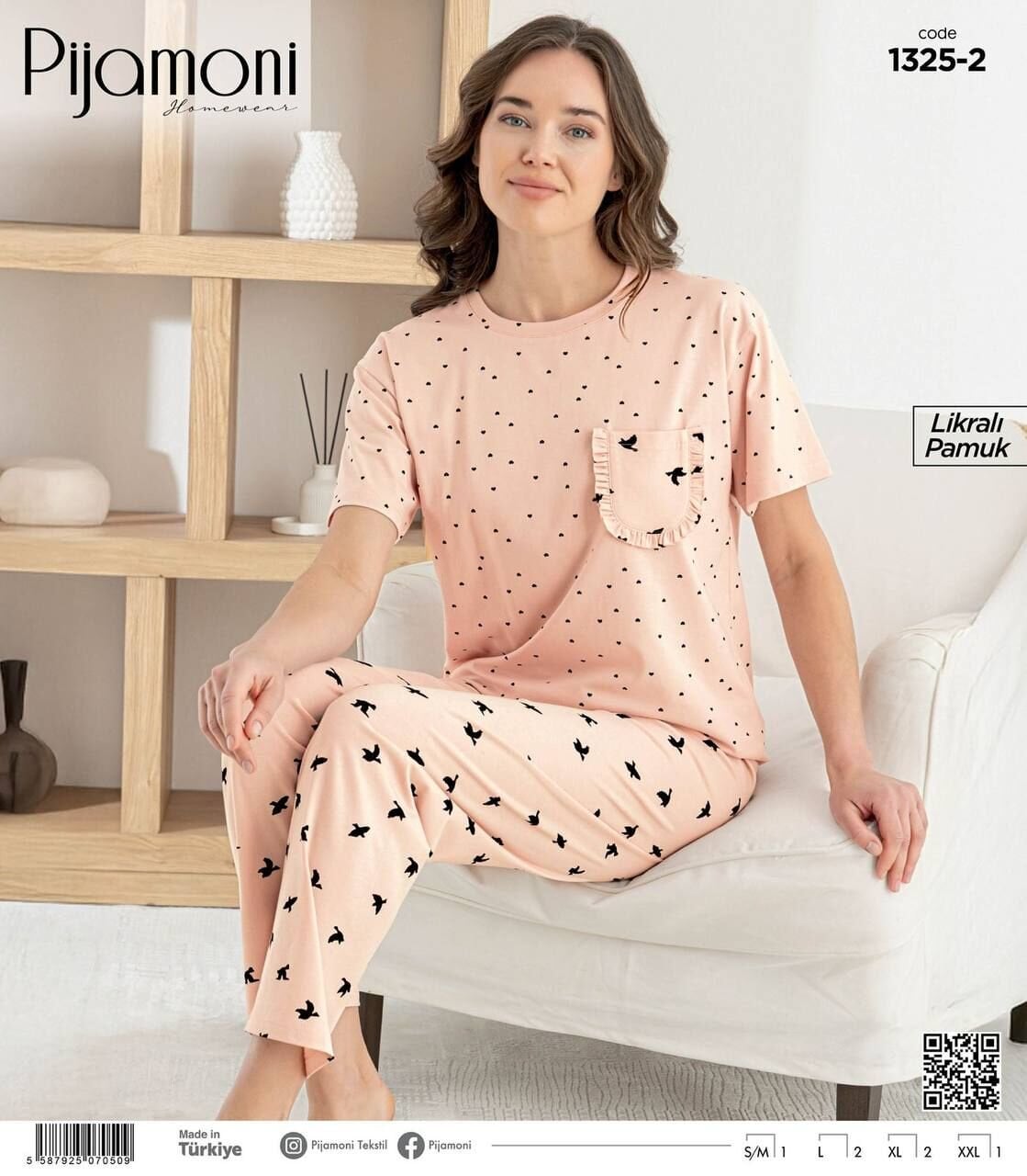 PİJAMONİ 1325-2 BAYAN PENYE KISA KOL PİJAMA TAKIM
