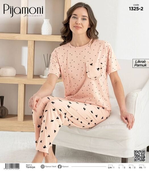 PİJAMONİ 1325-2 BAYAN PENYE KISA KOL PİJAMA TAKIM