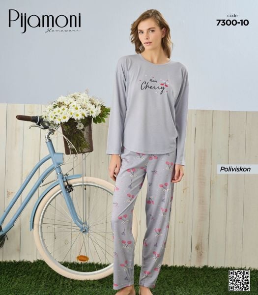 PİJAMONİ 7300-10 POLYVİSKON UZUNKOL PİJAMA TAKIM