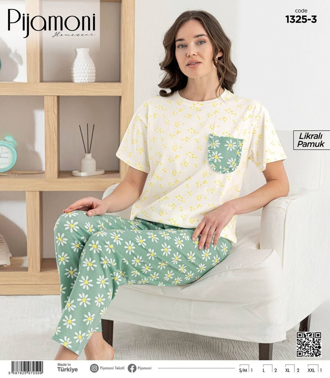 PİJAMONİ 1325-3 BAYAN PENYE KISA KOL PİJAMA TAKIM