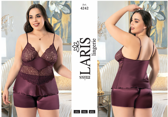 MİSS LARİS 4242 BIG SİZE SATEN ŞORT TAKIM