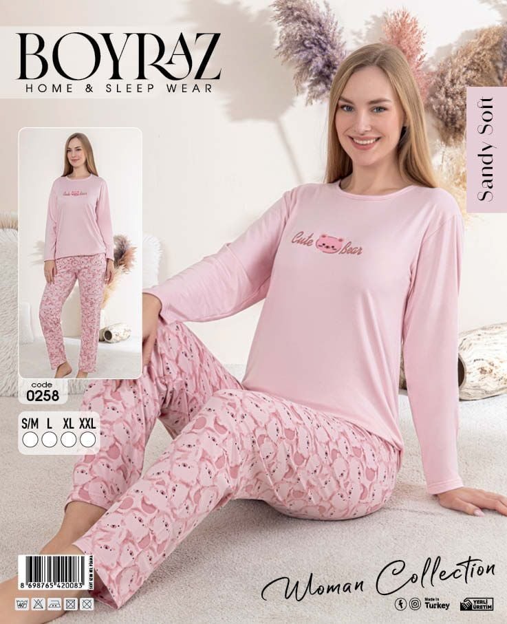 BOYRAZ 0258 BAYAN SENDY SOFT  PİJAMA TAKIMI