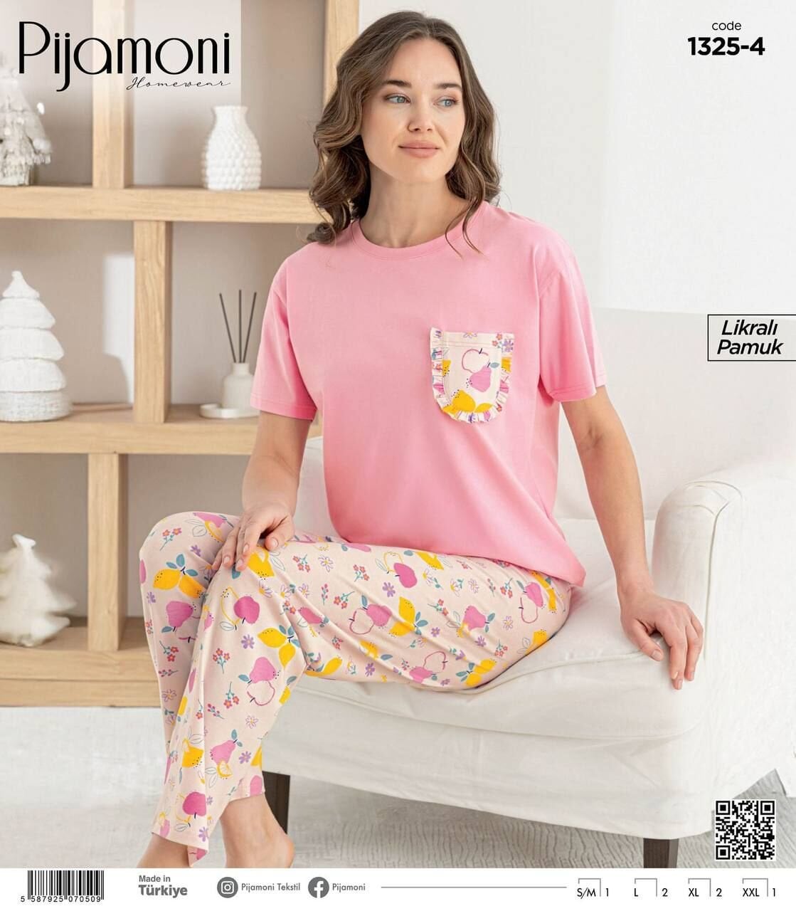 PİJAMONİ 1325-4 BAYAN PENYE KISA KOL PİJAMA TAKIM