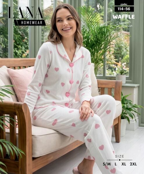 LANA 114-56 BAYAN DİKİŞLİ WAFFLE PİJAMA TAKIMI