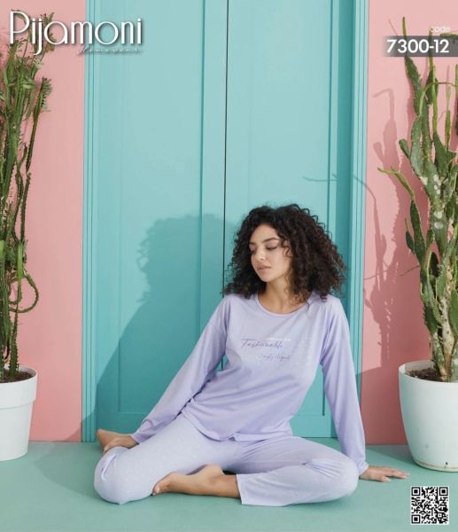 PİJAMONİ 7300-12 POLYVİSKON UZUNKOL PİJAMA TAKIM