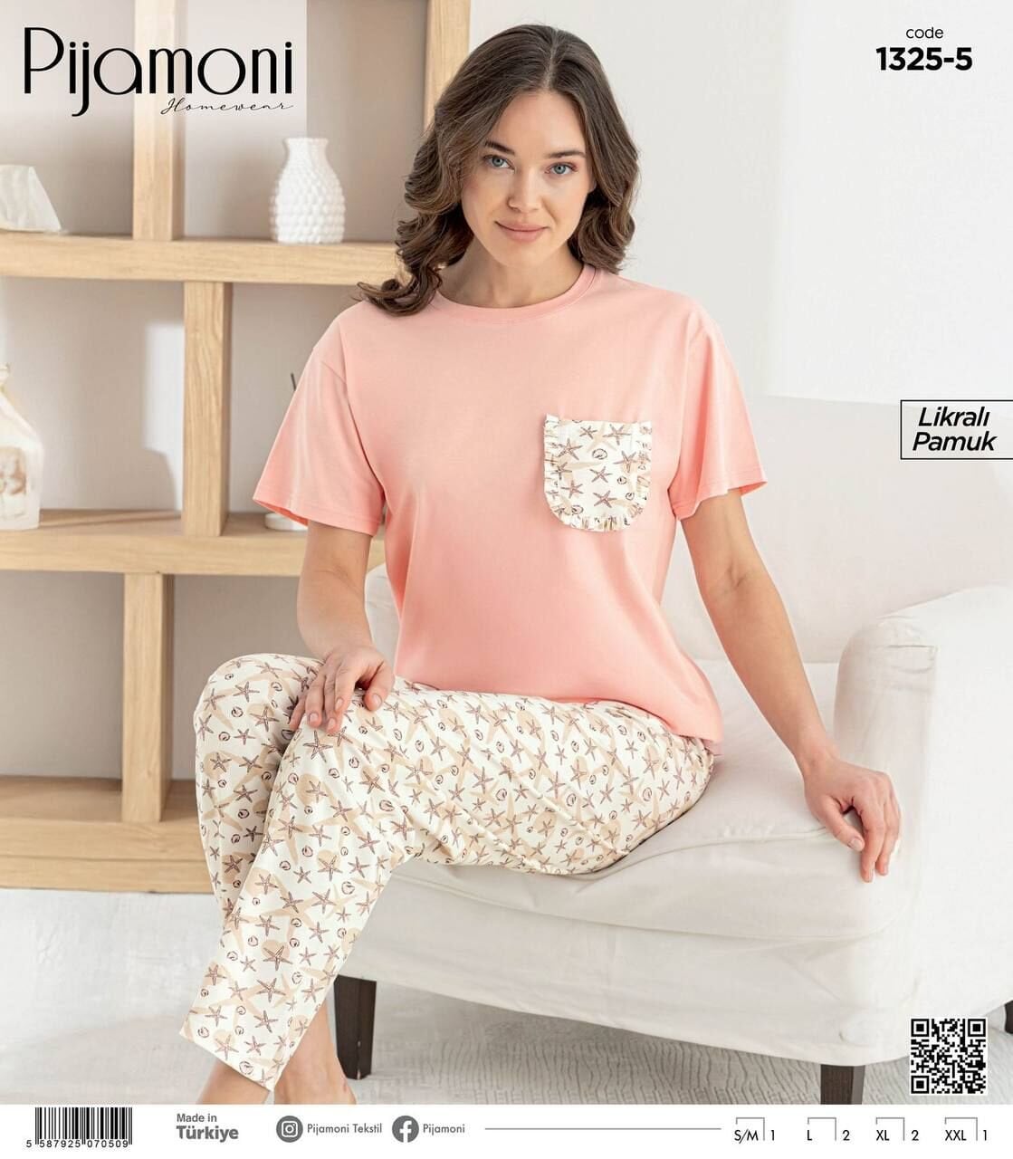 PİJAMONİ 1325-5 BAYAN PENYE KISA KOL PİJAMA TAKIM