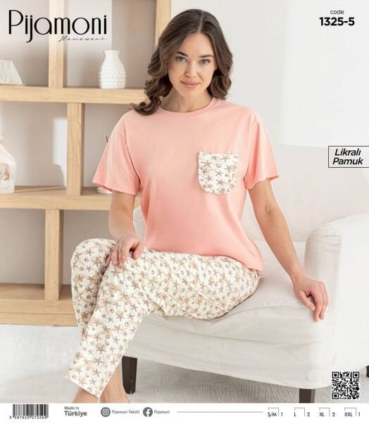 PİJAMONİ 1325-5 BAYAN PENYE KISA KOL PİJAMA TAKIM