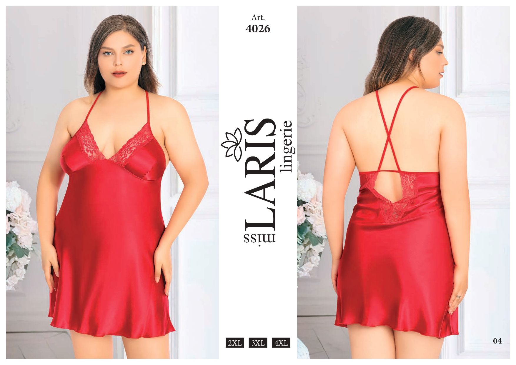 MİSS LARİS 4026 BIG SİZE SATEN KISA GECELİK KIRMIZ