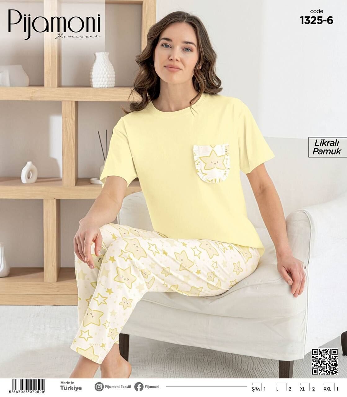 PİJAMONİ 1325-6 BAYAN PENYE KISA KOL PİJAMA TAKIM