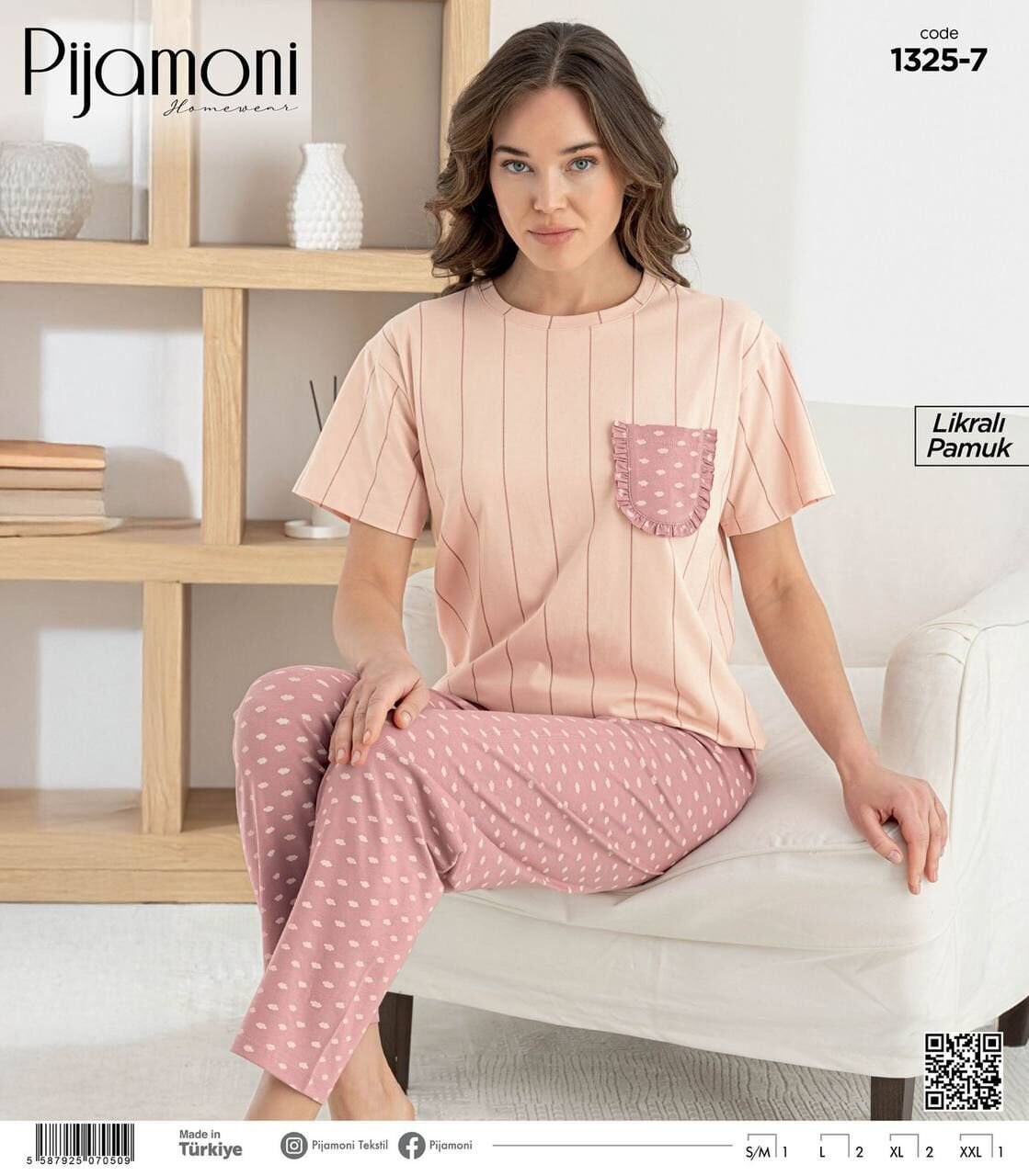 PİJAMONİ 1325-7 BAYAN PENYE KISA KOL PİJAMA TAKIM