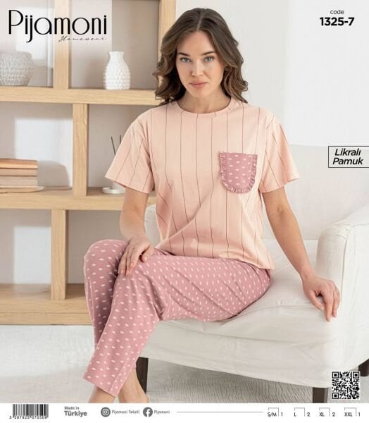PİJAMONİ 1325-7 BAYAN PENYE KISA KOL PİJAMA TAKIM