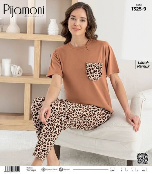 PİJAMONİ 1325-9 BAYAN PENYE KISA KOL PİJAMA TAKIM