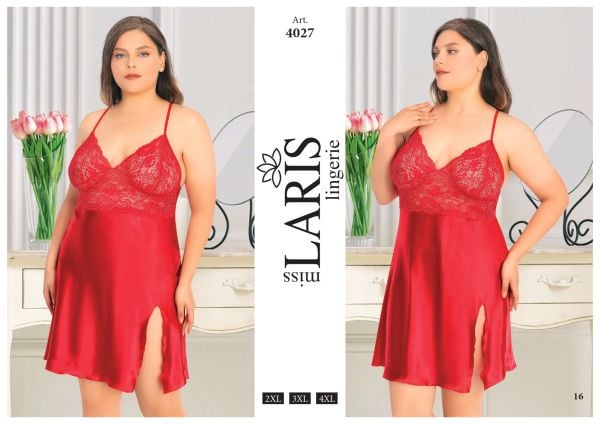 MİSS LARİS 4027 BIG SİZE SATEN KISA GECELİK KIRMIZ