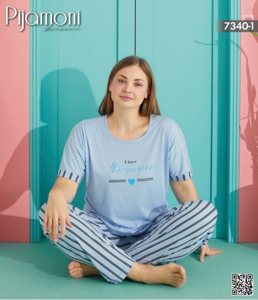PİJAMONİ 7340-1 PVİSKON BATTAL KISA KOL PİJAMA TK