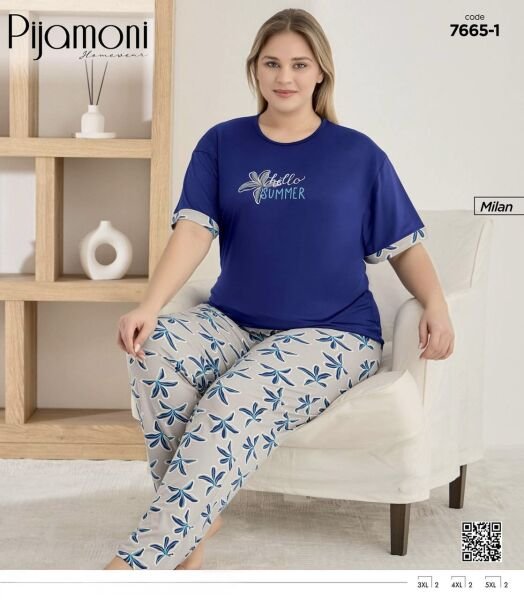 PİJAMONİ 7665-1 MİLAN BATTAL KISA KOL PİJAMA TAKIM