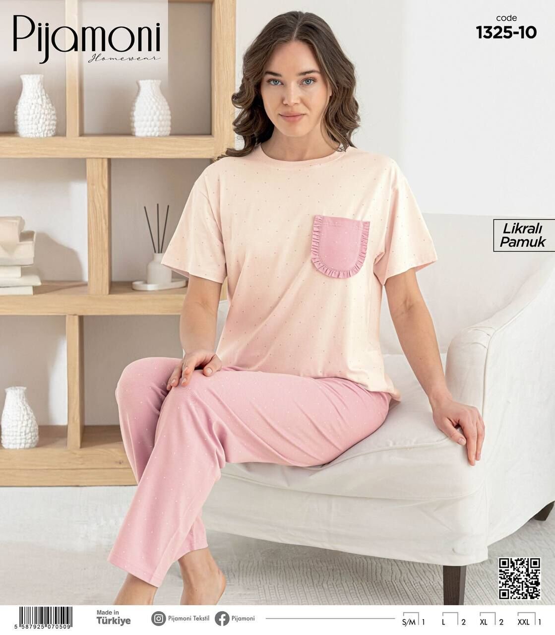 PİJAMONİ 1325-10 BAYAN PENYE KISA KOL PİJAMA TAKIM