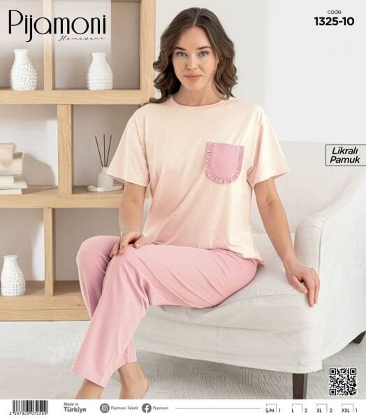 PİJAMONİ 1325-10 BAYAN PENYE KISA KOL PİJAMA TAKIM
