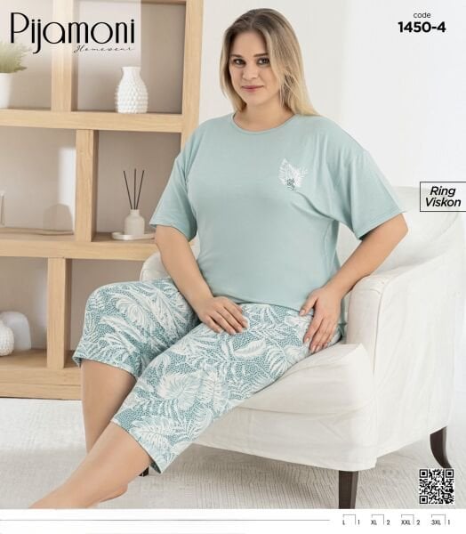 PİJAMONİ 1450-4 RİNG BATTAL KISA KOL KAPRİ TAKIM