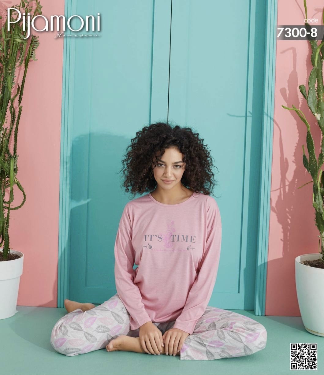 PİJAMONİ 7300-8 POLYVİSKON UZUNKOL PİJAMA TAKIM