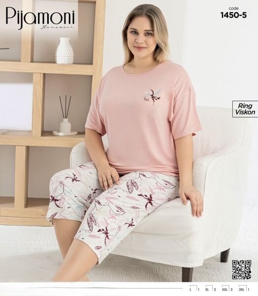 PİJAMONİ 1450-5 RİNG BATTAL KISA KOL KAPRİ TAKIM