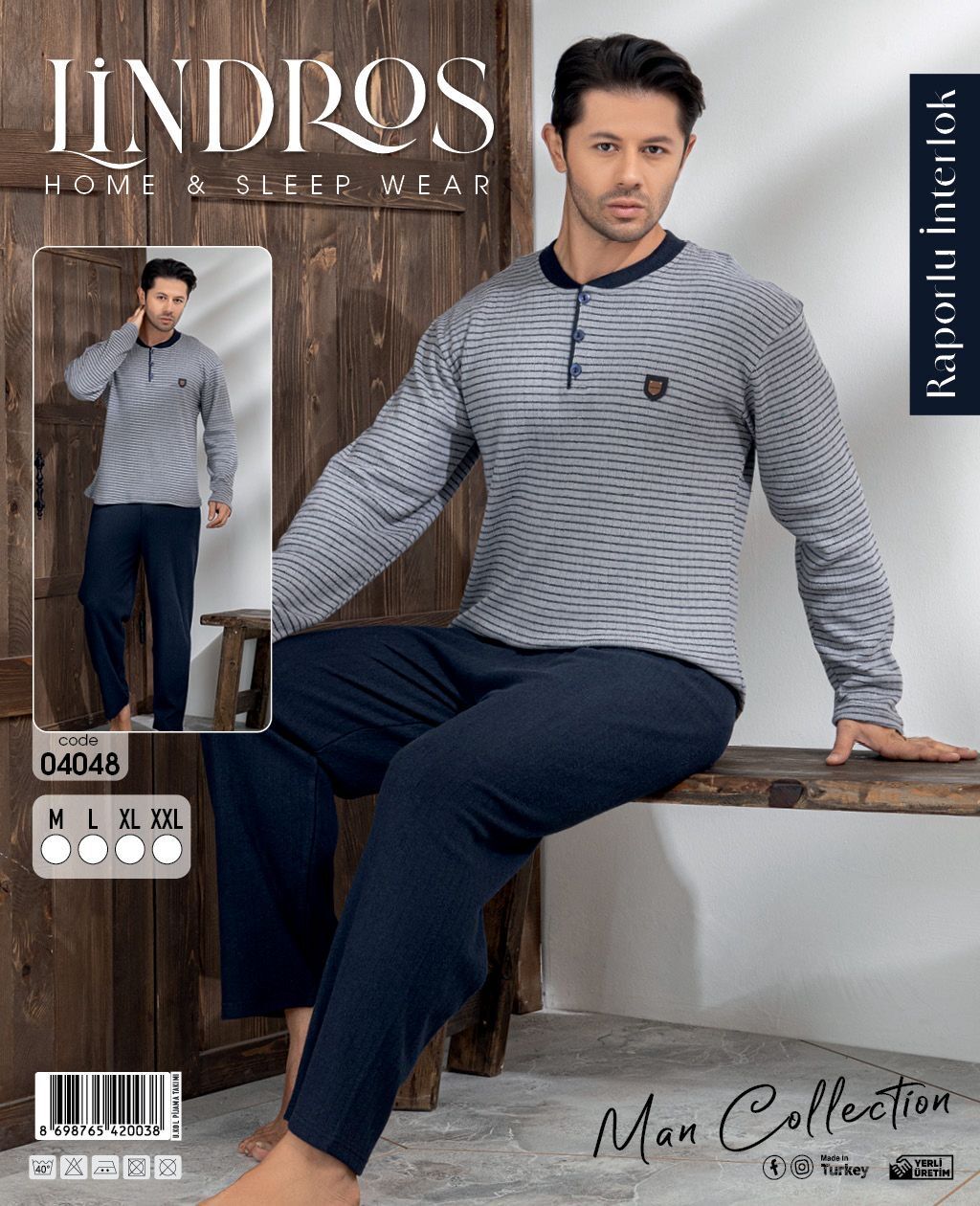 LİNDROS 04048 ERKEK RAPORLU İNTERLOK PİJAMA TAKIMI