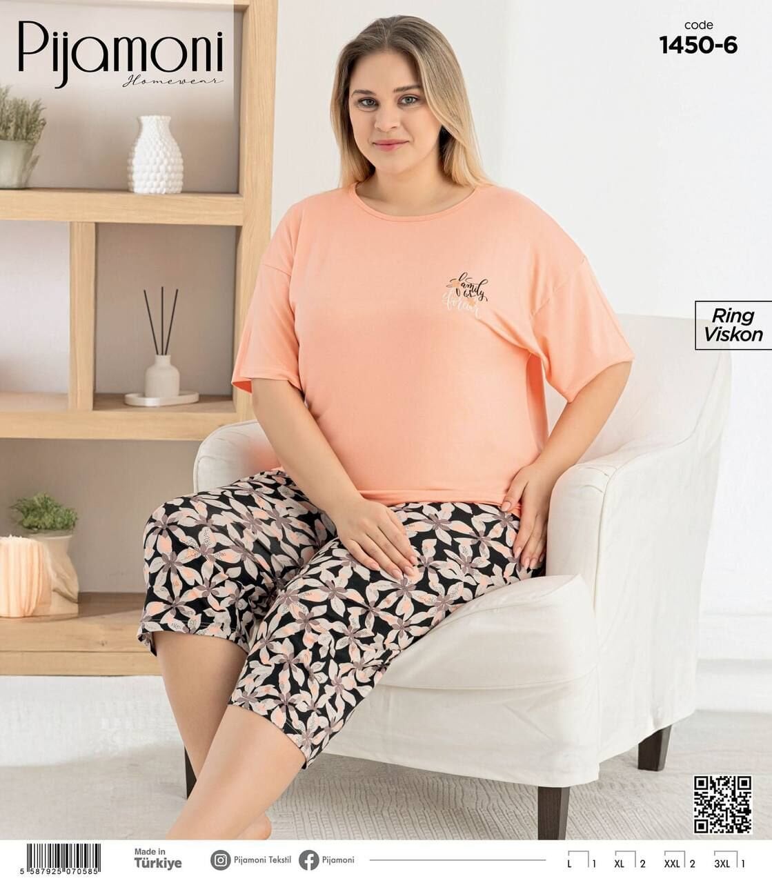 PİJAMONİ 1450-6 RİNG BATTAL KISA KOL KAPRİ TAKIM