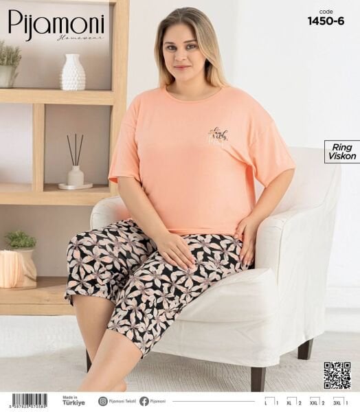 PİJAMONİ 1450-6 RİNG BATTAL KISA KOL KAPRİ TAKIM