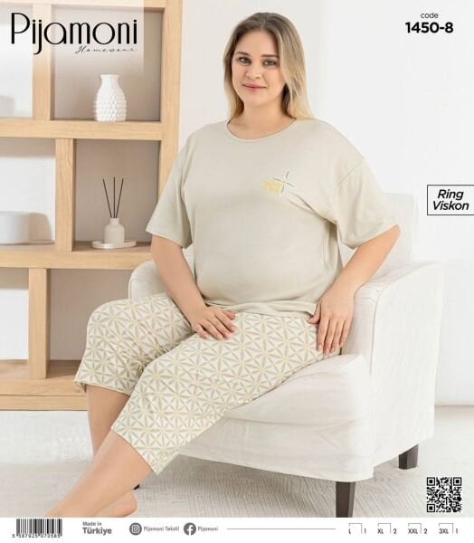 PİJAMONİ 1450-8 RİNG BATTAL KISA KOL KAPRİ TAKIM