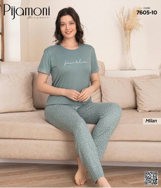 PİJAMONİ 7605-10 BAYAN KISA KOL MİLAN PİJAMA TAKIM