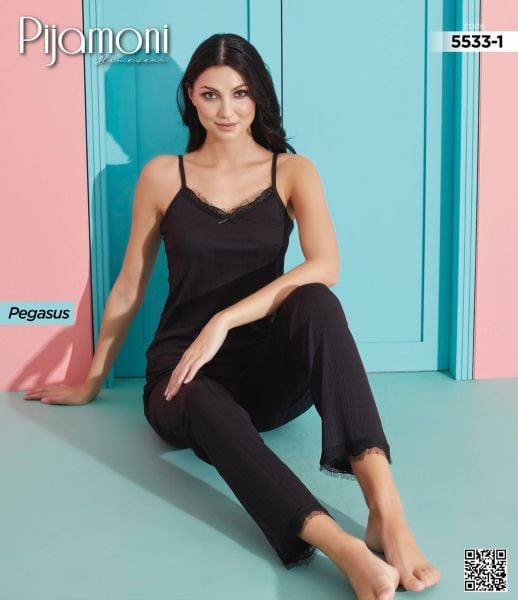 PİJAMONİ 5533-1 KAŞKORSE İP ASKILI PİJAMA TAKIM