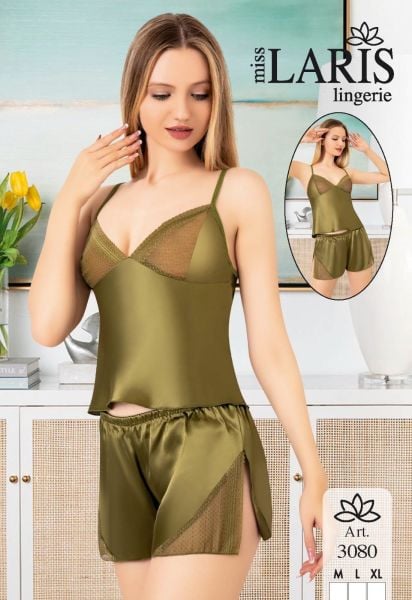 MİSS LARİS 3080 SATEN ŞORT TAKIM HAKİ