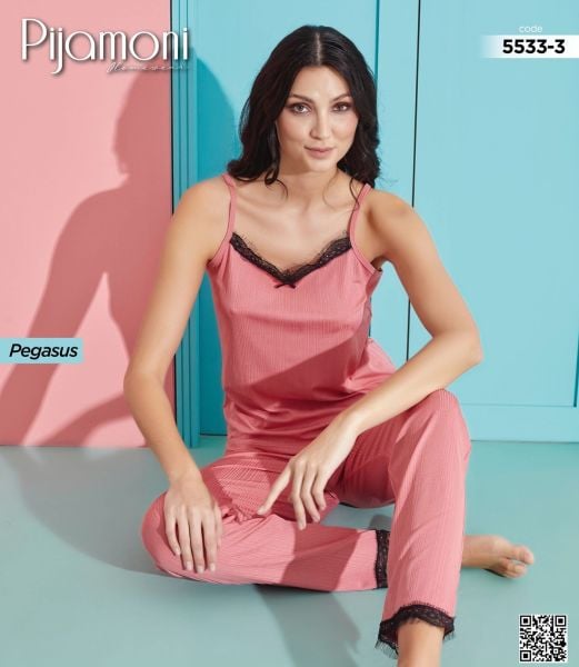 PİJAMONİ 5533-3 KAŞKORSE İP ASKILI PİJAMA TAKIM