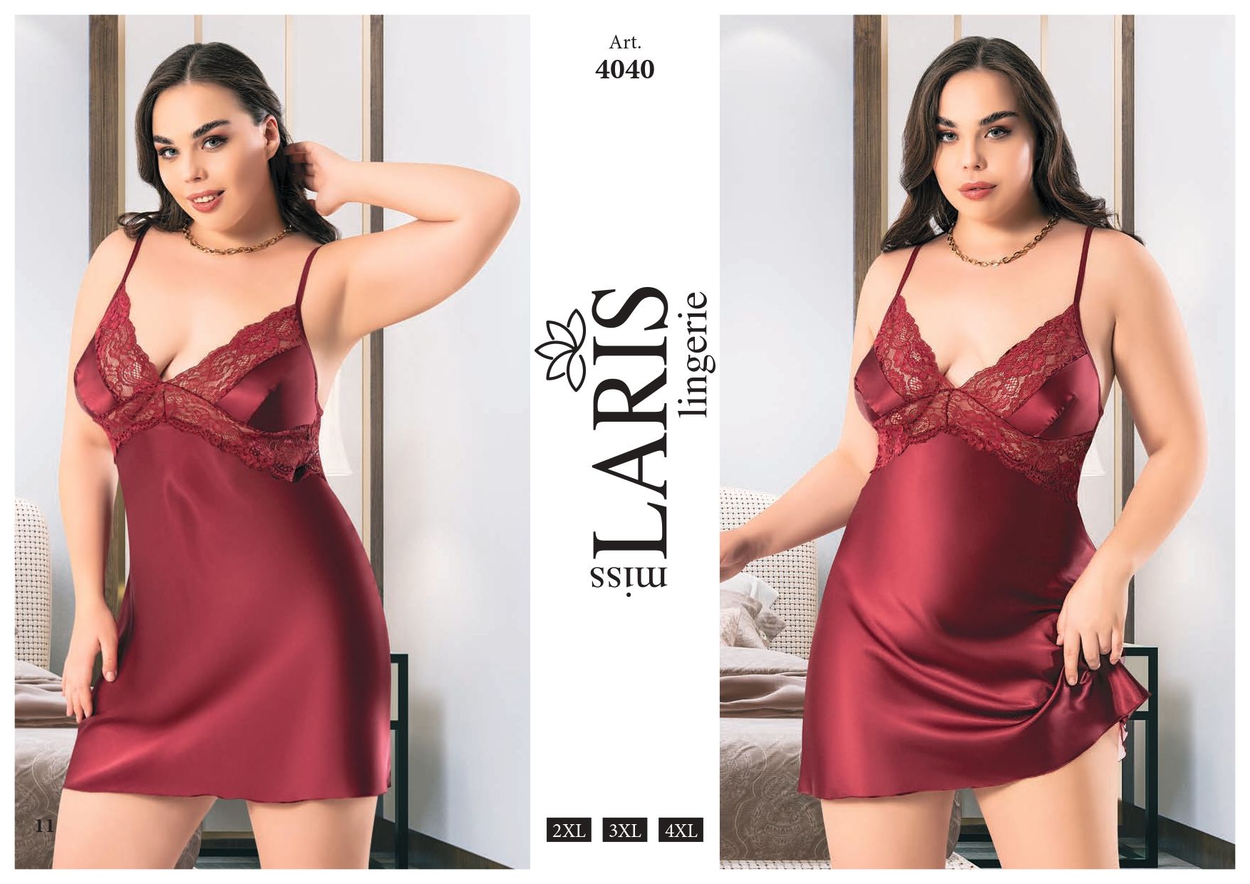 MİSS LARİS 4040 BIG SİZE SATEN KISA GECELİK BORDO