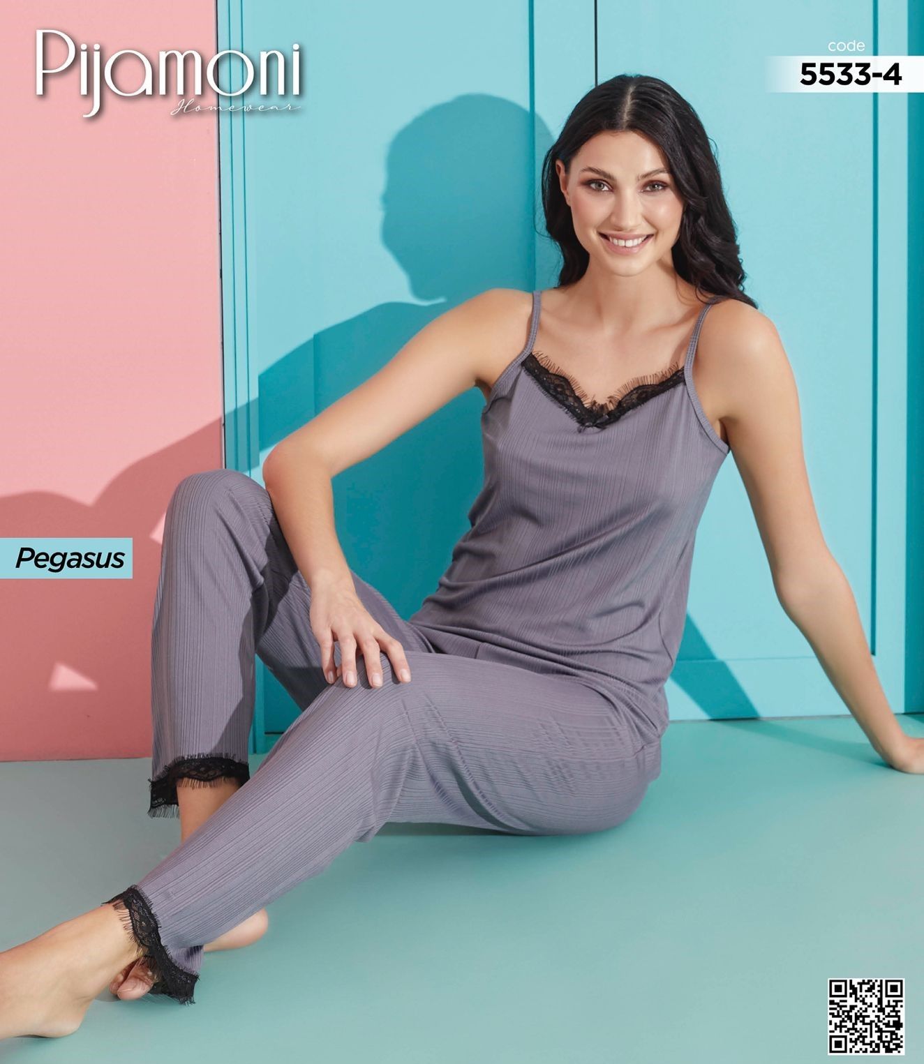 PİJAMONİ 5533-4 KAŞKORSE İP ASKILI PİJAMA TAKIM