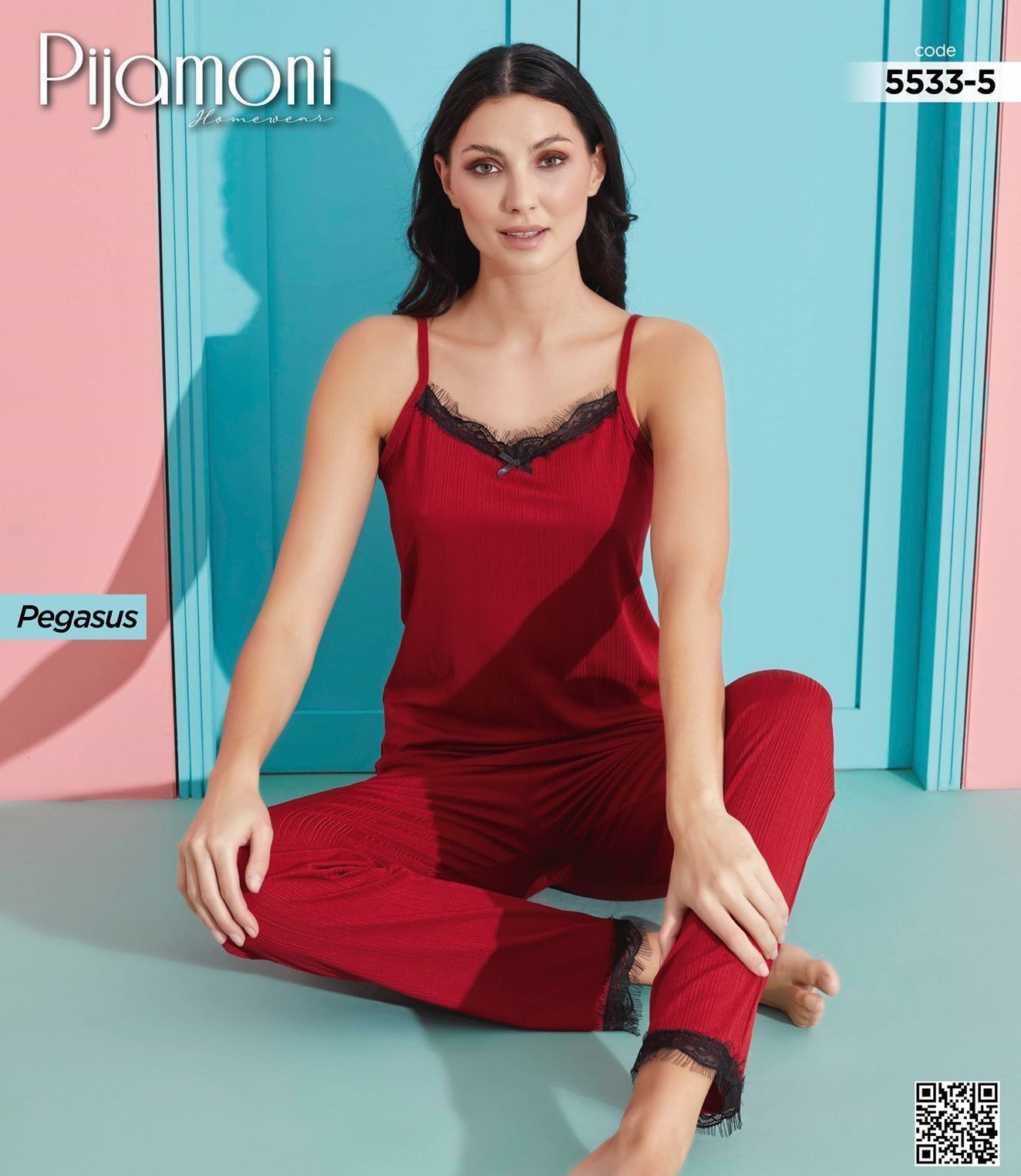PİJAMONİ 5533-5 KAŞKORSE İP ASKILI PİJAMA TAKIM