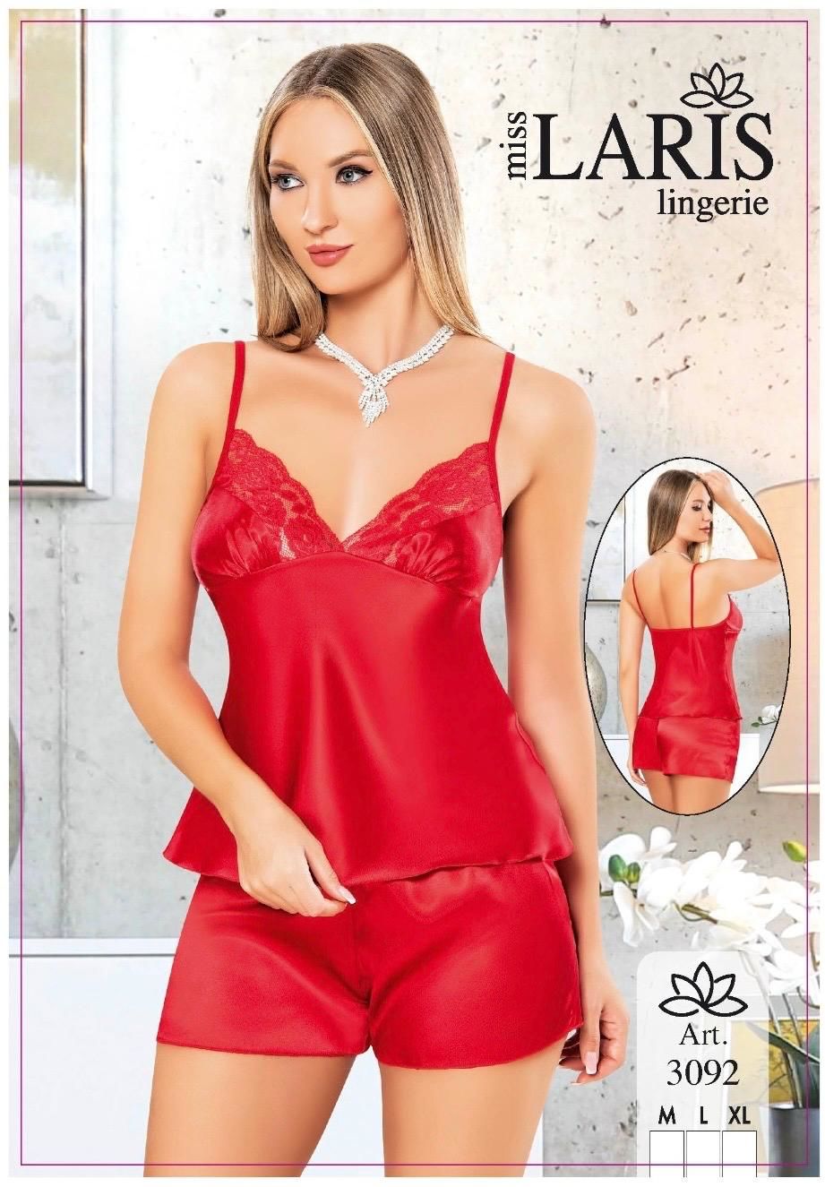 MİSS LARİS 3092 SATEN ŞORT TAKIM KIRMIZI