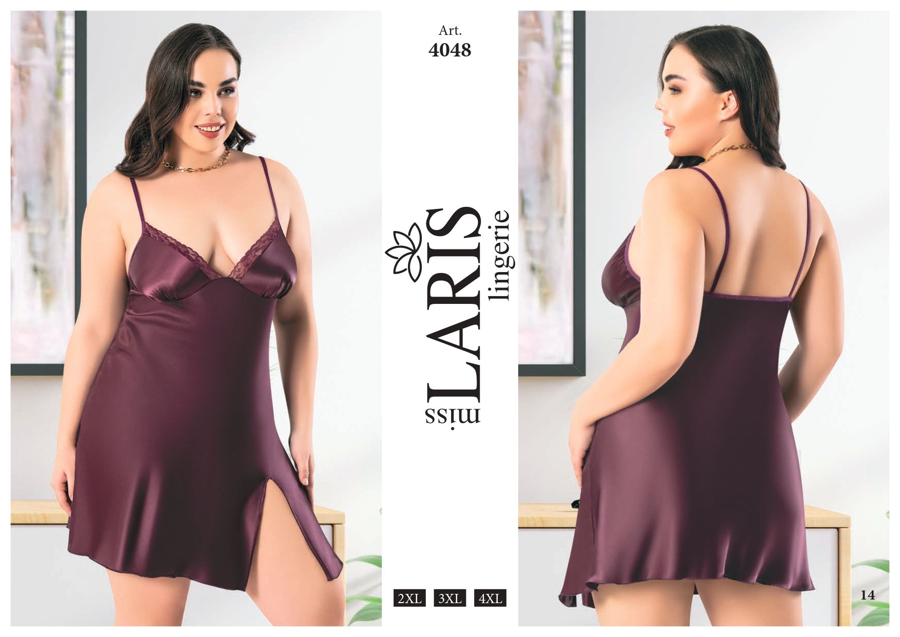 MİSS LARİS 4048 BIG SİZE SATEN KISA GECELİK MOR