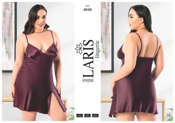 MİSS LARİS 4048 BIG SİZE SATEN KISA GECELİK MOR