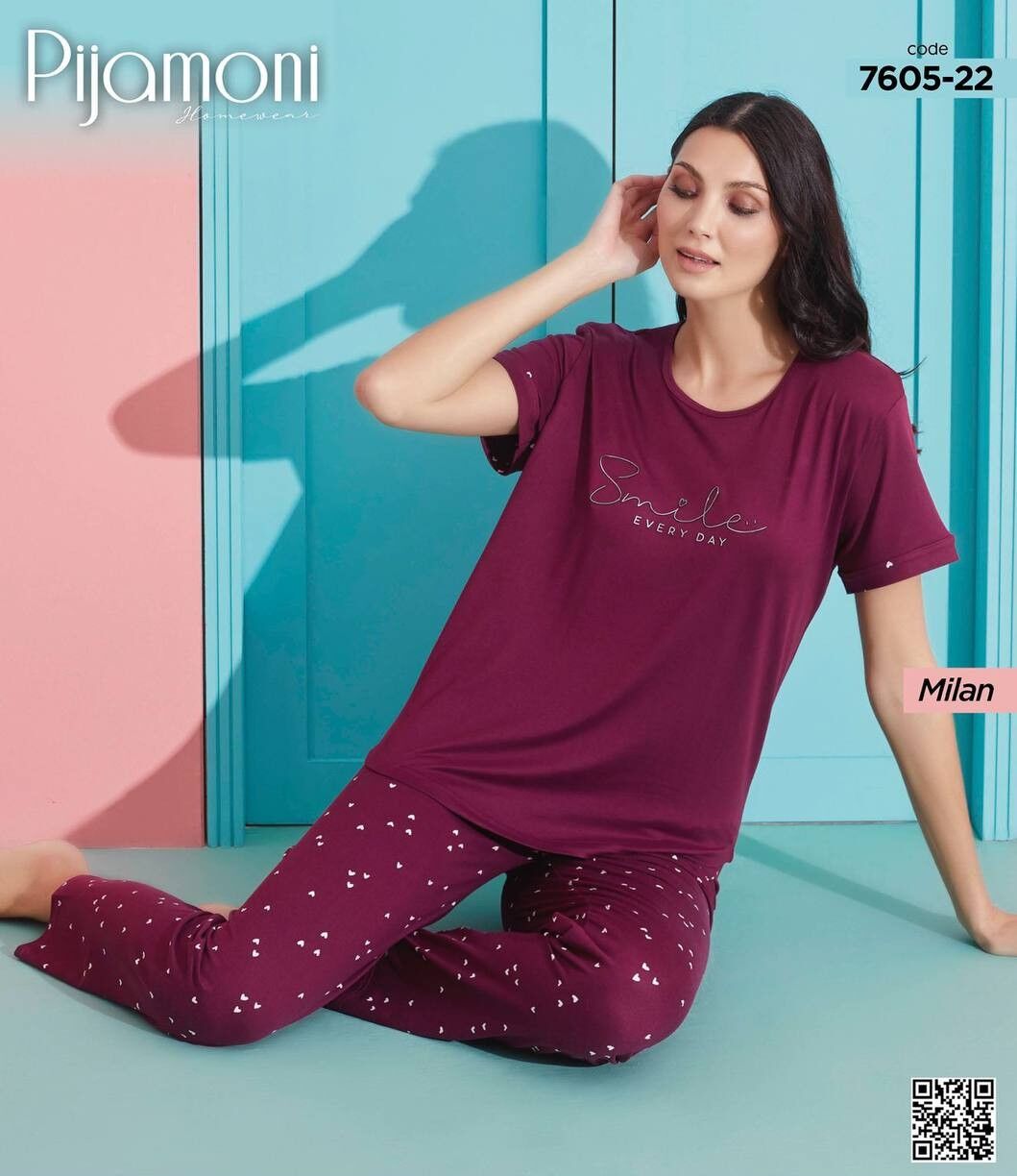 PİJAMONİ 7605-22 BAYAN KISA KOL MİLAN PİJAMA TAKIM
