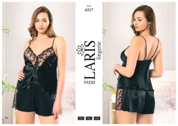 MİSS LARİS 4217 BIG SİZE SATEN ŞORT TAKIM SİYAH