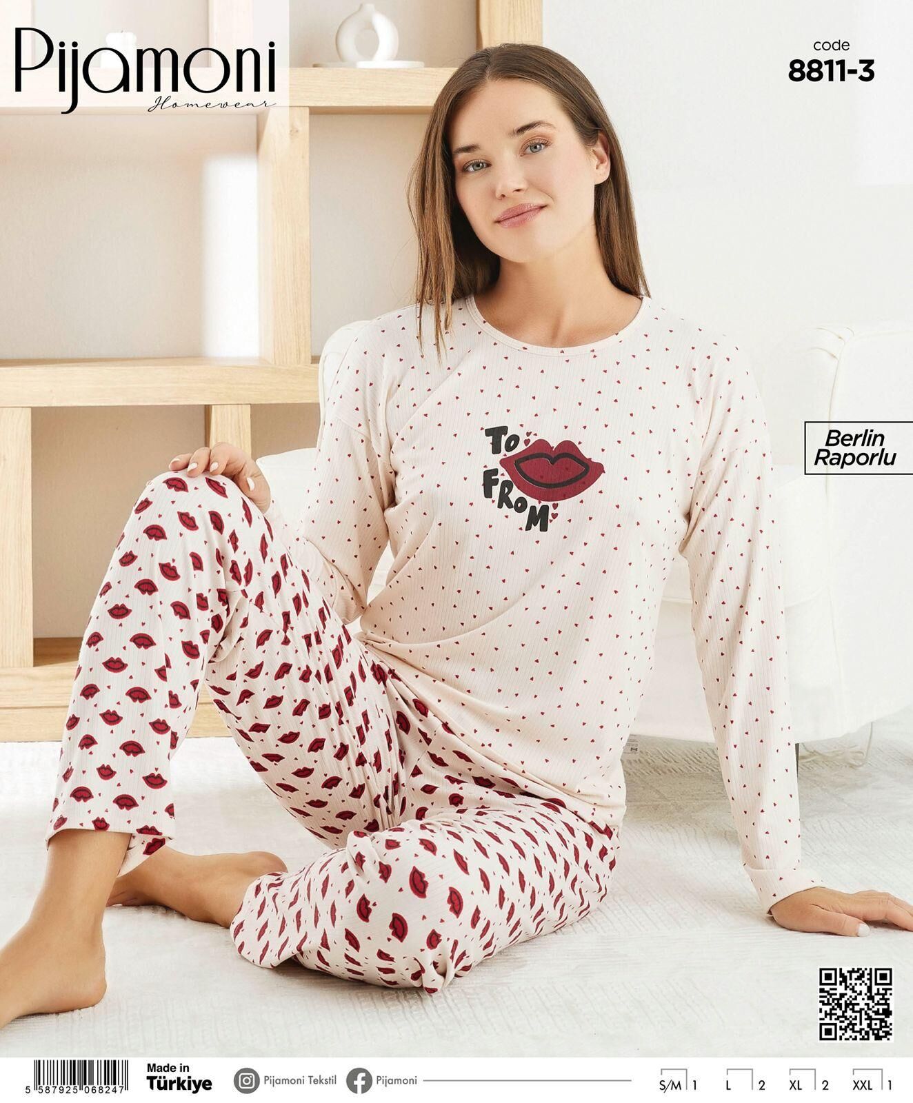 PİJAMONİ 8811-13 BAYAN BERLİN RAPORLU PİJAMA TAKIM