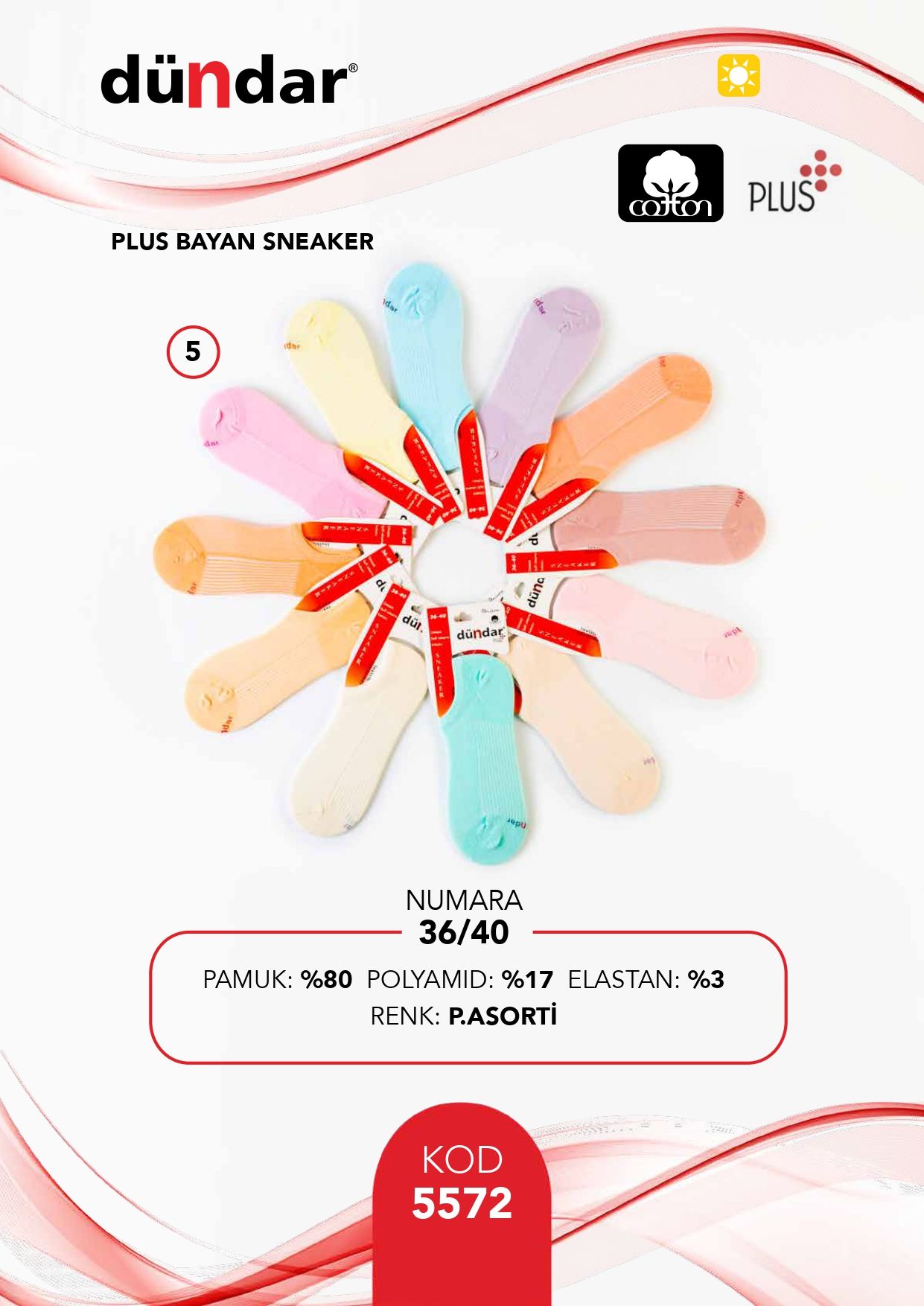 DÜNDAR 5572 BAYAN PLUS SNEAKER BABET ÇORAP