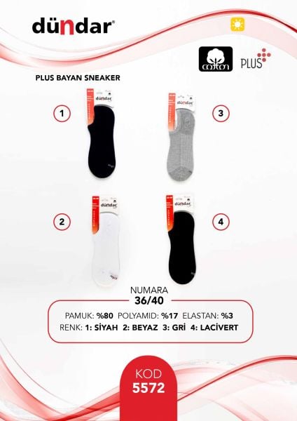 DÜNDAR 5572 BAYAN PLUS SNEAKER BABET ÇORAP