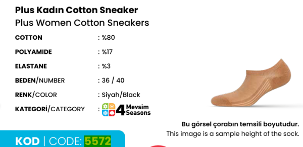 DÜNDAR 5572 BAYAN PLUS SNEAKER BABET ÇORAP