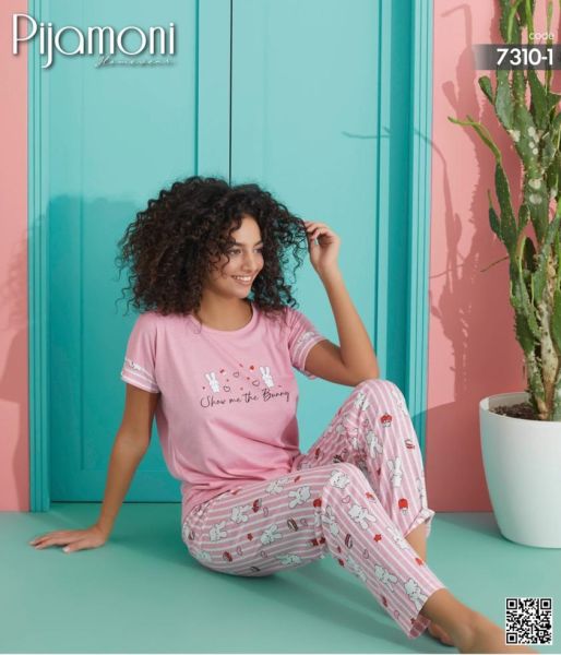 PİJAMONİ 7310-1 POLYVİSKON KISA KOL PİJAMA TAKIM