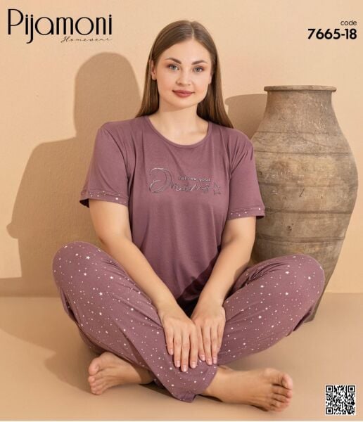 PİJAMONİ 7665-18 MİLAN BATTAL KISA KOL PİJAMA TK
