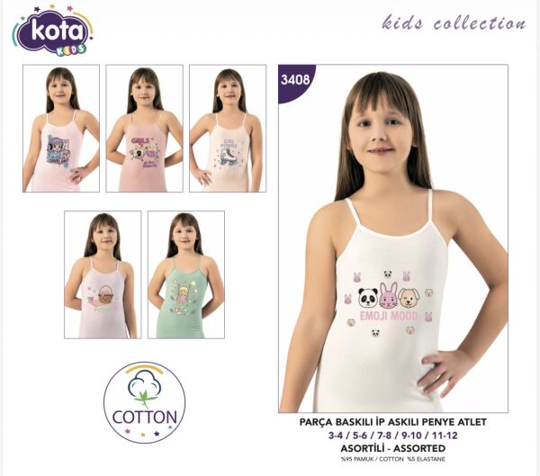 KOTA 3408 KIZ ÇOCUK PARÇA BASKI İP ASKI ATLET 6 LI