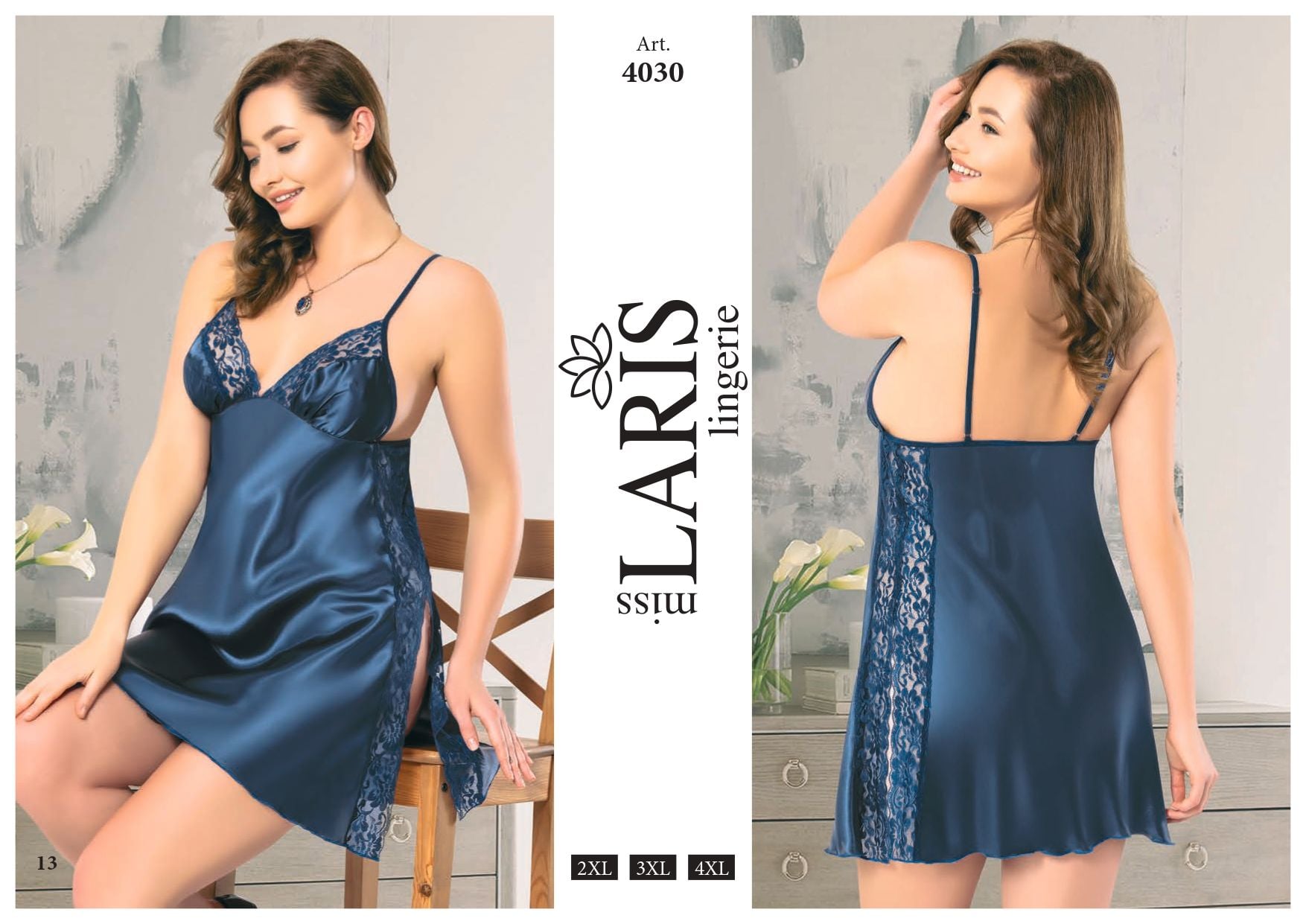 MİSS LARİS 4030 BIG SİZE SATEN KISA GECELİK LACİ