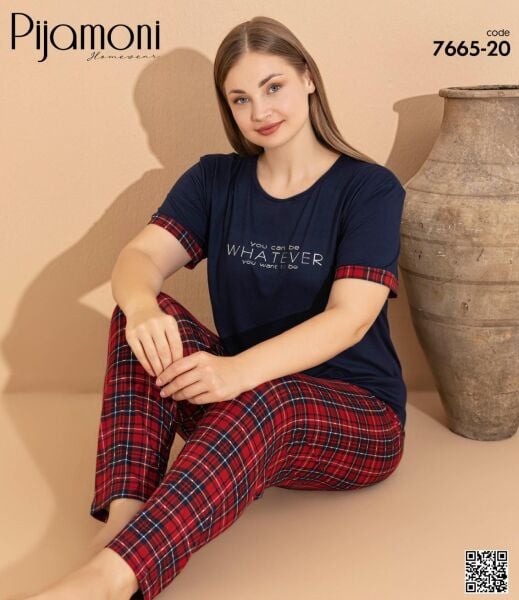 PİJAMONİ 7665-20 MİLAN BATTAL KISA KOL PİJAMA TK