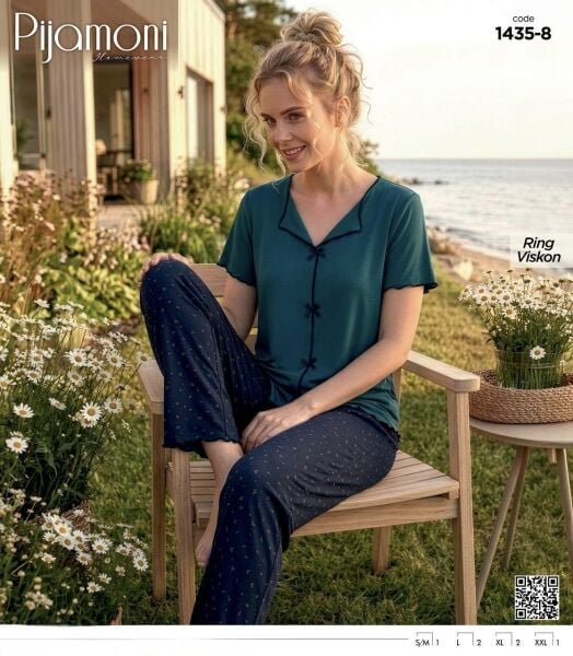 PİJAMONİ 1435-8 BAYAN R.VİSKON KISA KOL PİJAMA TK